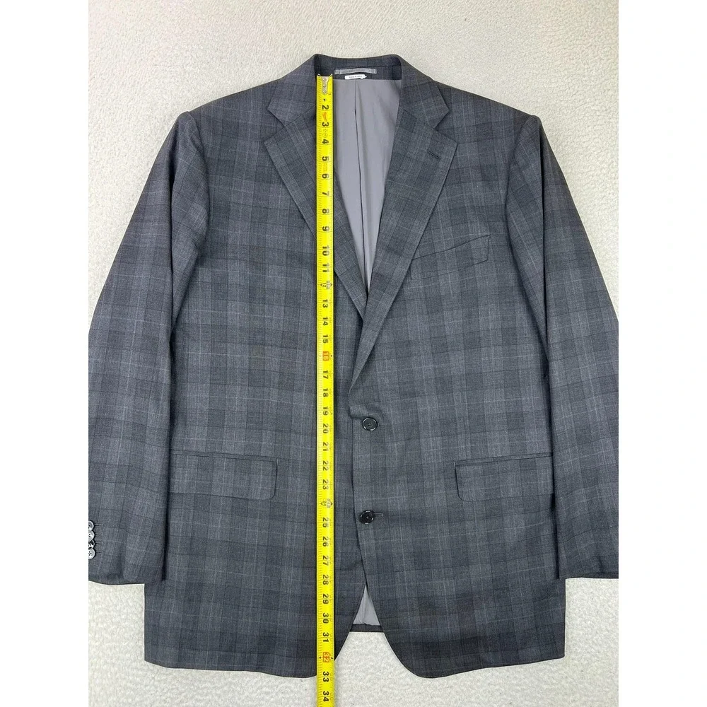 Atelier Munro Mens 48L Gray Check Loro Piana Wool 2 Button Suit Jacket Blazer